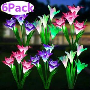 6 Pack Solar Power Lily Flower LED Lights Garden Stake Lamp Yard Outdoor Decor