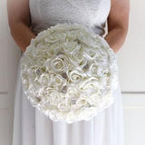 Wedding Bouquet with rhinestones crystals and Pearls, Round Rose Bridal Bouquet in Ivory White,  Artificial Silk Wedding Flowers