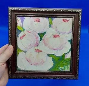 Original oil painting Flowers Peonies. hand painted small painting wall art ooak