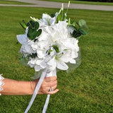 12"White bridal bouquet, Classic wedding bouquet, White lily bouquet, White hydrangea bouquet, White silk flowers bouquet, Wedding bouquet