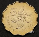 Swaziland Eswatini 5 cents coin 1974 Proof. KM #9. Arum lily. Flowers. Plants