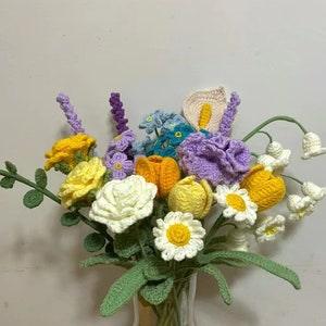 crochet bouquet,lily flowers,daisy, gift for girlfriend,home decoration,rose flower, tulip,anniversary gift,never die flower