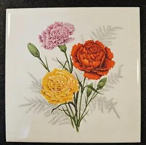 Vintage Carnation Ceramic Tile/Trivet 6"x6"