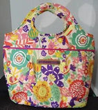 Lily Bloom Lunch Bag Cooler Multicolored flowers and extending length pull close