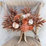 Terracotta, Rust Orange and Gold Bridal Bouquet, Boho Wedding Bouquet, Autumn Fall Wedding Flower, Made with Rose and Hydrangeas