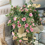 Sumptuous Pink English Rose bouquet, Large cascading faux flowers, artificial Plants, green Leaves, wedding DIY, romantic floral home decor