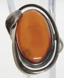 signed EK vtg Poland Cabochon Amber Sterling Silver Lily Flower 925 Ring 6.25