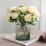Rose Peony Artificial Silk Flowers Small White Bouquet Vases Home Decoration