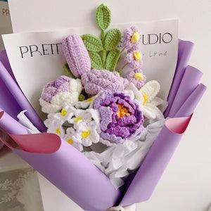 Purple Peony Crochet Bouquet,Crochet finished product,Peony flower,Braided bouquet, bouquet,Handmade bouquet gifts,Holiday birthday gift