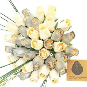 25 Year Anniversary Silver and White Wooden Rose Bouquet The Original Wooden Rose, Flowers for all Occasions 1, 2, or 3 Dozen Bouquets