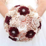 Burgundy rose gold brooch bouquet. Wine and champagne wedding bouquet