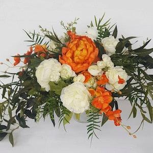 Orange Bridal Bouquet with Peonies, Ivory Ranunculus and Mixed Greenery, Summer Bridal Bouquet, Fake Flower Bouquet, Beach Wedding, Boho