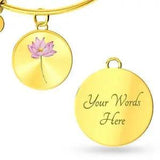 July Birth Flower Water Lily Engraved Bangle Bracelet