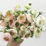 Small Ranunculus Bouquet, Artificial Camellia Bundle, Fake Flower for Home Decoration, Dining Table Floral Ornament, Party Plant Arrangement