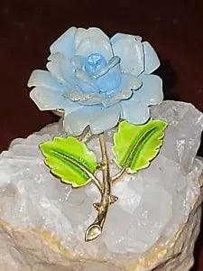 RARE Crown Trifari Blue Carnation Rose Flower Enamel & Resin / Celluloid Brooch