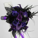 Limited Edition Realistic Artificial Black and Purple Tiger Lily, Cala Lily & Rose Bouquet with matching buttonhole