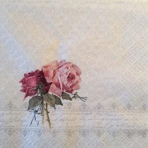 3 Decoupage Napkins,  Sagen Vintage Two Roses Bouquet 13" x 13"