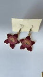 Vintage Red Pink Enamel Earrings Flower Lily Design Pierced Ear Earrings Dangle