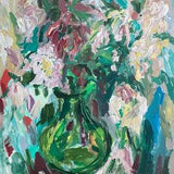 Green Vase; Peonies; Floral Acrylic Painting; Expressionist Art; Wall Decor; Signed Art