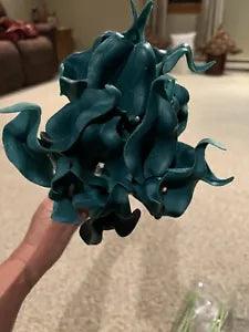 NEW Crafjie Calla Lilly  22 Pc Peacock Blue artificial Latex Real Touch Flowers