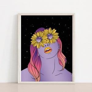 Sunflowers Purple Cosmic Women ? Art Print