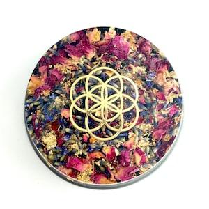Divine Feminine Charging Plate Seed of Life Quantum Orgonite? - Organic Roses Lavender Shungite - Sacred Geometry - 5g EMF Protection