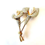 Vintage Massive Gold Tone Faux Pearl Rinestone Calla Lily Flower Brooch 4"x 3"