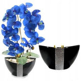 Orchid artificial orchid Phalaenopsis flower composition flowerpot boat black decoration flowers for home living room on window blue rhinestones