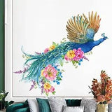 23.6x13.7" Frosted Peacock and Flowers Wall Decal Watercolor Peony Wall A