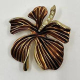 Vintage Estate 2??? Pin Brooch Tropical Flower Rust Orange Lily Rhinestone Stamen