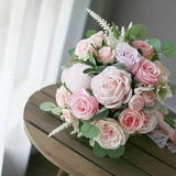 Pink and white rose peony artificial flowers bridal bouquet, wedding flowers bouquet, bride pink white bouquet, bridesmaids bouquet