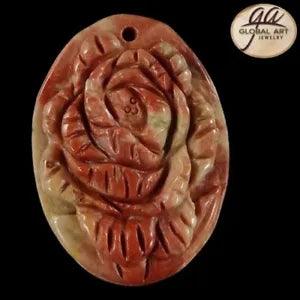 BI21524# Hand Carved Peony Flower Succor Creek Jasper Pendant Bead Gemstone