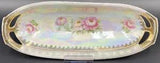 Vintage German Irridecent Celery Dish, #43, Pink Peonies with Gold Embellishment