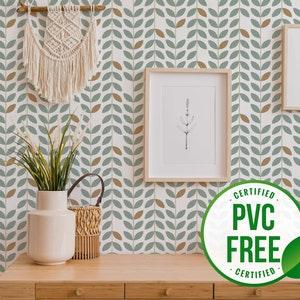 Green and white mid-century leaf wallpaper | Removable Peel and Stick wallpaper or Unpasted wallpaper - PVC-Free