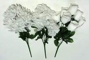 White Rose Carnation Mums 3-17" Bushes Silk Flower In/Outdoor Decor Craft #2098