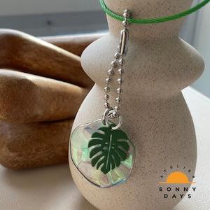Natural Green Monstera Plant Leaf Acrylic keychain Keyfob Key Fob Ring Holder Hands Free / Idea Handmade Gift