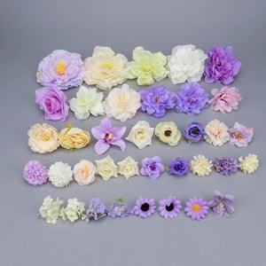 37Pcs Bulk Artificial flower heads Combo Set/4-12cm Simulation Silk Flowers DIY Craft Flower Kit Wedding Bouquets Decorations Fake Floral