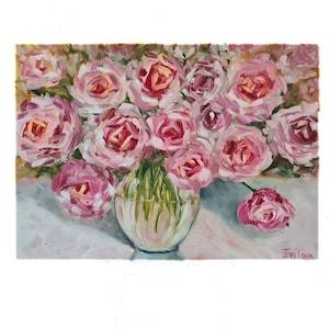 Roses in a Vase Oil Painting Canvas Stretcher Home Wall Decoration 19.6 x 27.5 inches