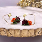Gold Filled stud frames |floral clay earrings |handmade earrings| orange earrings |floral bouquet earrings|