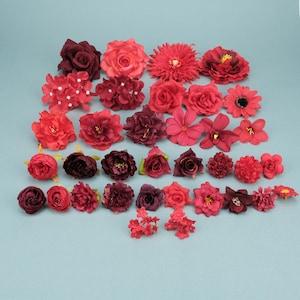 35P Burgundy Artificial Silk Flower Head Combo /4-13cm Bulk DIY Craft Flower Kit for Wedding Baby Shower Hanging Floral Decor Fake Floral