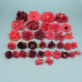 35P Burgundy Artificial Silk Flower Head Combo /4-13cm Bulk DIY Craft Flower Kit for Wedding Baby Shower Hanging Floral Decor Fake Floral