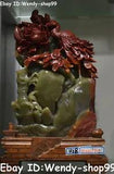 14" Real 100% Natural Shoushan Stone Phoenix Fenghuang Bird Peony Flower Statue