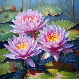 Lotus Flower Wall Art Print, Japanese Lotus Art Illustration, Lotus Wall Art Lotus Flower Print Lotus Pink Water Lily Watercolor Lily Set 10