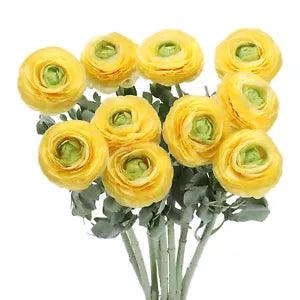 Artificial Ranunculus Flowers, 10 Stems Faux Permanent Flower Floral, Yellow