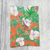 Tropical giraffe art print A6~ Unique designs~ Surface pattern~ Hand painted~ Watercolours~ Animal print~ Orchid flowers~ Palm trees.