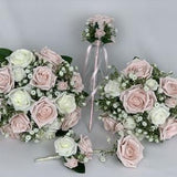 wedding bouquets flowers sets with Gypsophila & blush pink roses