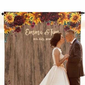 Sunflower Wedding Decor, Sunflower Backdrop, Rustic Burgundy Backdrop
