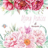 Watercolor Bloomy Peonies Bouquet Flowers Hand Painted, Floral, Peonies Wedding Invitation, Greeting Card, DIY Clip Art