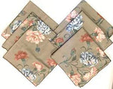 Gray Pink Blue Carnations Floral Cloth Napkins Set of 6 Mauve 16x16.5" Luncheon