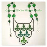 FLEUR DE LIS FLORAL Necklace Miyuki Delica Beaded Peacock Green Emerald White